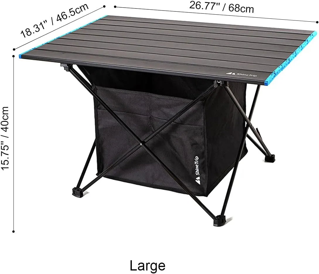 UNISTRENGH Foldable Portable Camping Table Ultralight Aluminum Alloy Table Top with Storage Bag for Outdoor BBQ Cooking Picnic Camp Beach (Black with Storage Bag-Large)