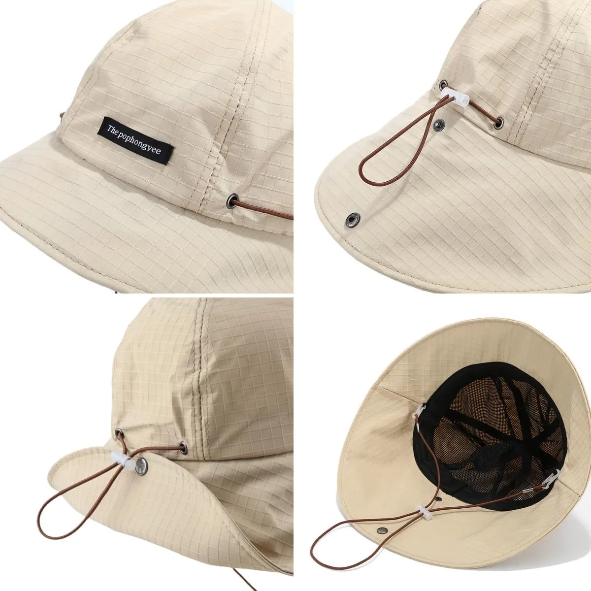Unsex Outdoor Sun Hat Waterproof Bucket Hat with Chin Strap Quick Dry Packable UV Protection