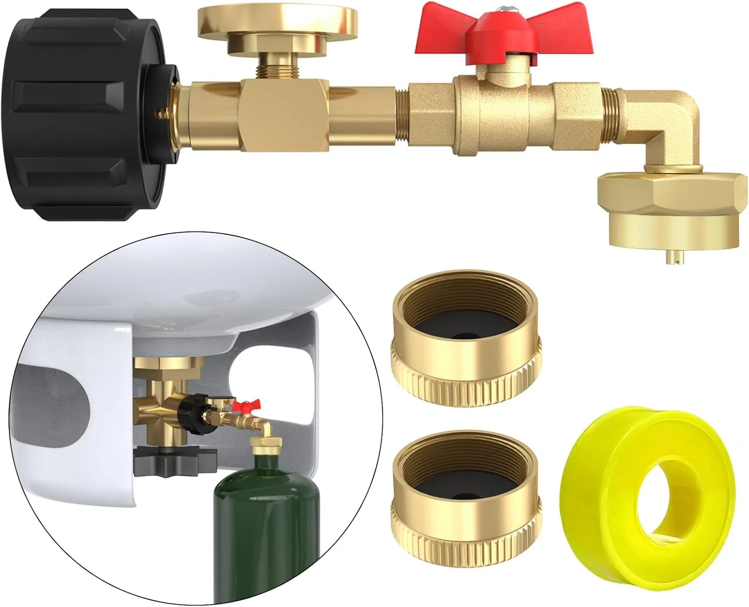 Upgrade QCC1 Propane Refill Elbow Adapter with Propane Tank Gauge 90 Degree Propane Refill Pressure Adapter with ON/Off Control Valve for Camping Grill 1LB Bottle Refilled Gas from 5~40 LBS Cylinder