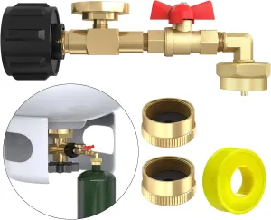 Upgrade QCC1 Propane Refill Elbow Adapter with Propane Tank Gauge 90 Degree Propane Refill Pressure Adapter with ON/Off Control Valve for Camping Grill 1LB Bottle Refilled Gas from 5~40 LBS Cylinder