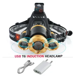 usb sensor headlight CREE xml t6 led headlampzoom 18650 charge battery camping pesca head torch head lamp hoofdlamp linterna