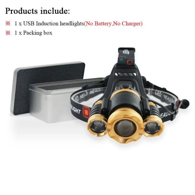 usb sensor headlight CREE xml t6 led headlampzoom 18650 charge battery camping pesca head torch head lamp hoofdlamp linterna