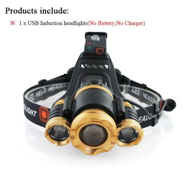 usb sensor headlight CREE xml t6 led headlampzoom 18650 charge battery camping pesca head torch head lamp hoofdlamp linterna