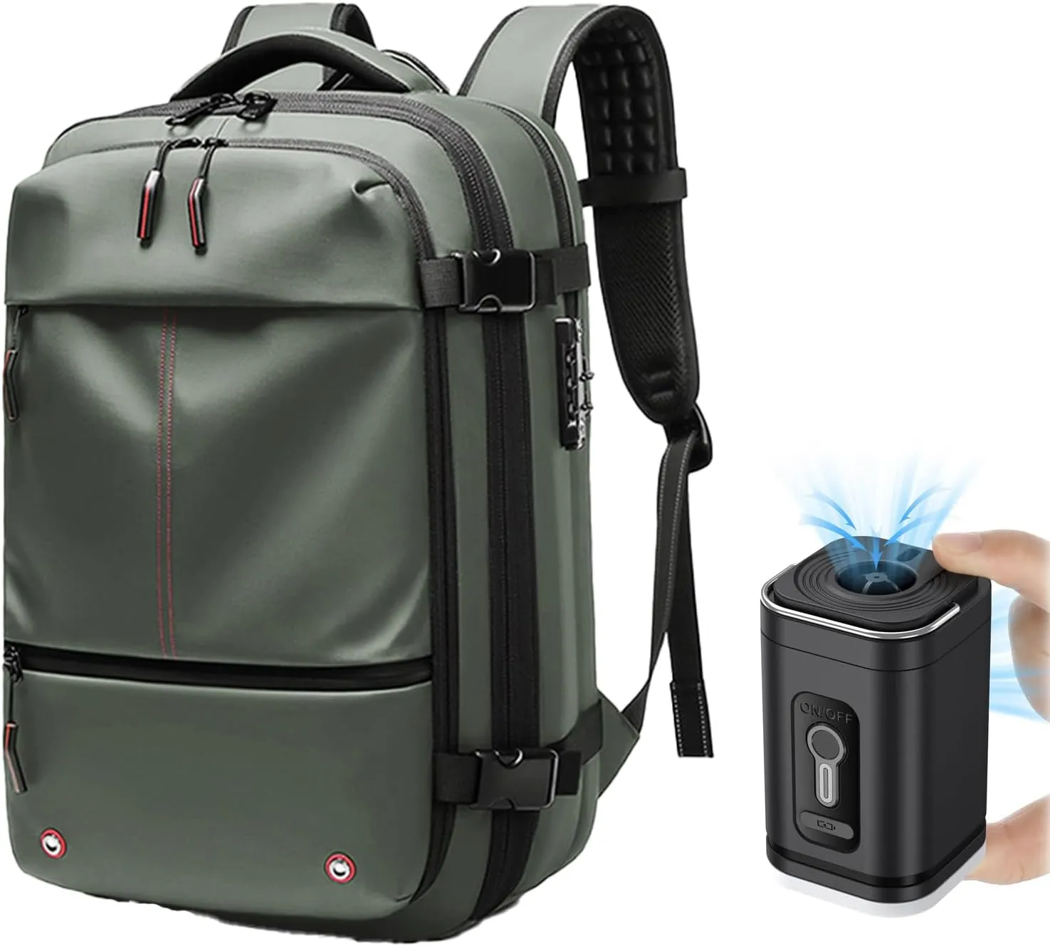 Vaccage-Vaccage Backpack, 60L Expandable Vaccage Bag with Pump, Waterproof Anti Theft Vacuum Back Pack for Travel & Business (Green Vacuum Pump)