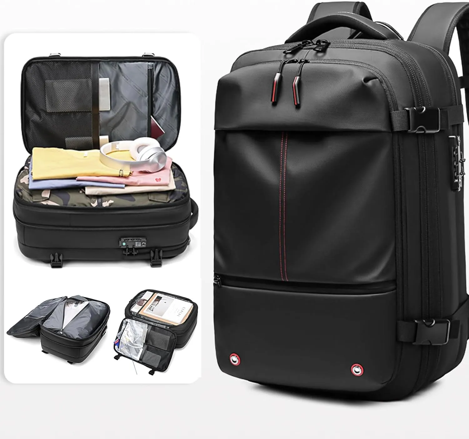 Vaccage-Vaccage Backpack, 60L Expandable Vaccage Bag with Pump, Waterproof Anti Theft Vacuum Back Pack for Travel & Business (Green Vacuum Pump)