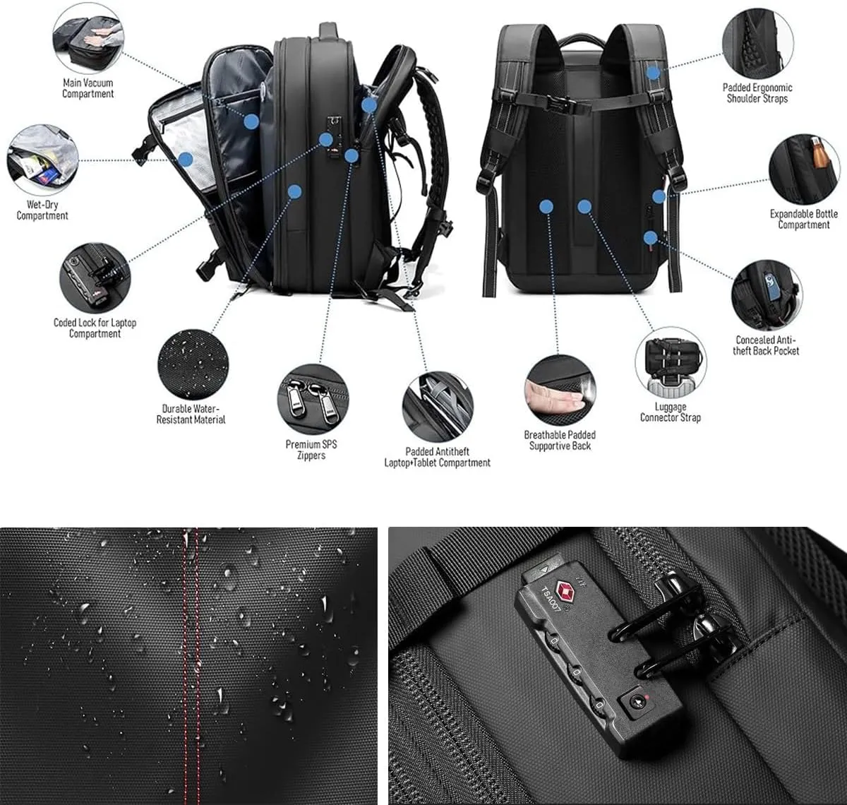 Vacpack Backpack, 60L Expandable Vacpack Travel Backpack, Water Resistant, Anti Theft Vacpack Travel Vacuum Backpack