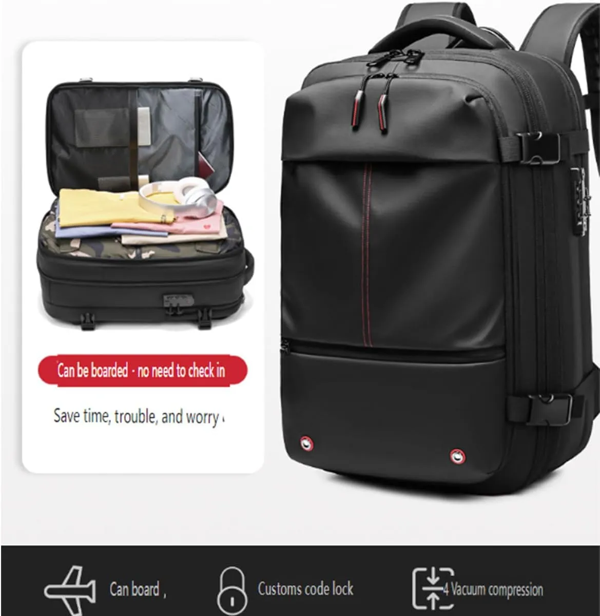 Vacpack Backpack, 60L Expandable Vacpack Travel Backpack, Water Resistant, Anti Theft Vacpack Travel Vacuum Backpack