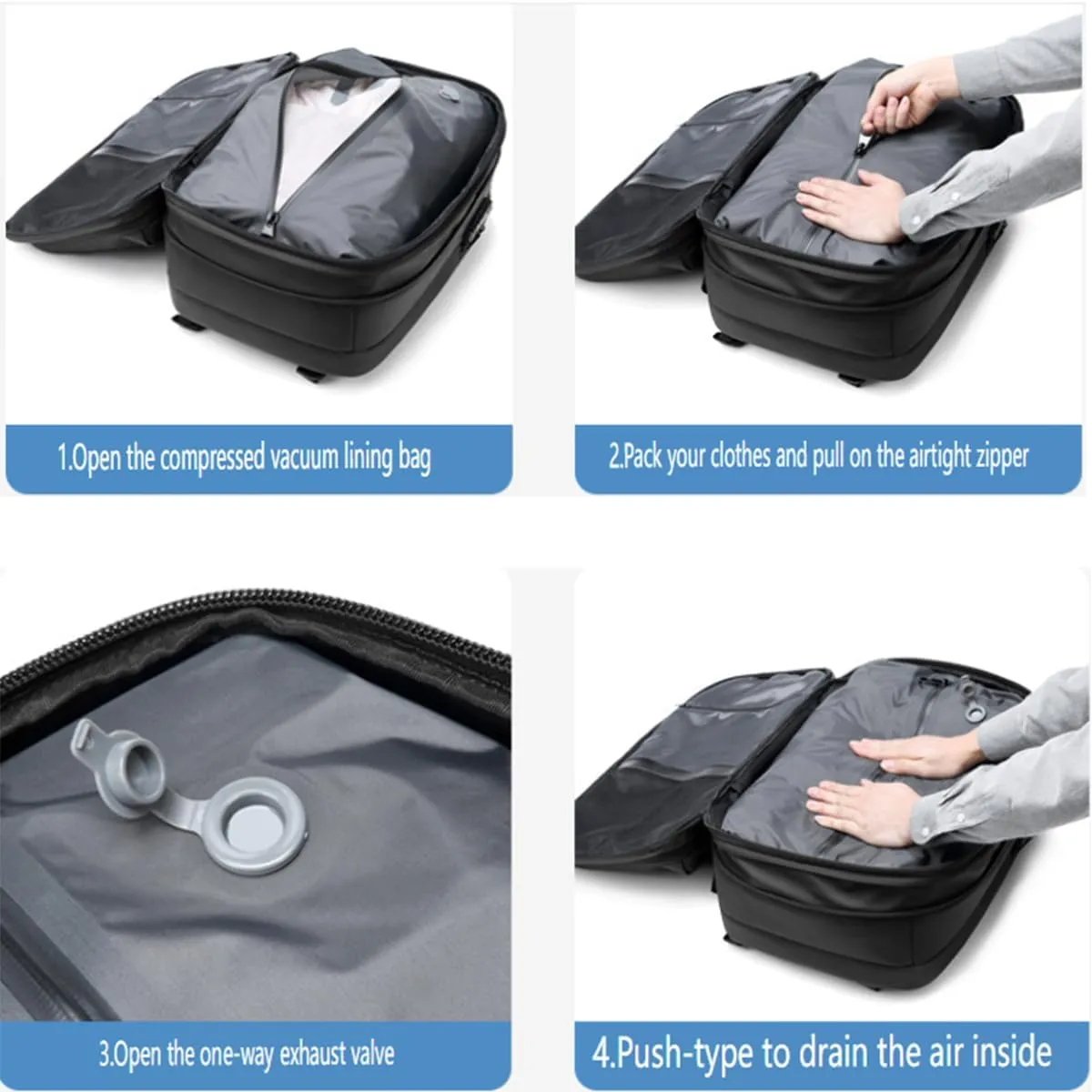 Vacpack Backpack, 60L Expandable Vacpack Travel Backpack, Water Resistant, Anti Theft Vacpack Travel Vacuum Backpack