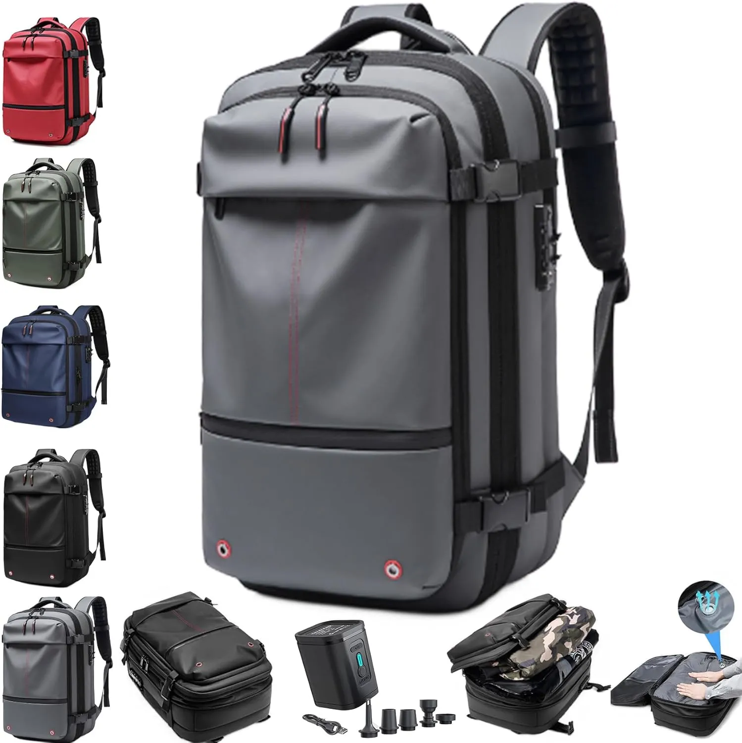 Vacpack Backpack, Vacpack Backpack with Vacuum, 60L Expandable with Vacuum Compression Water Resistant Bag for Men Women (Gray)