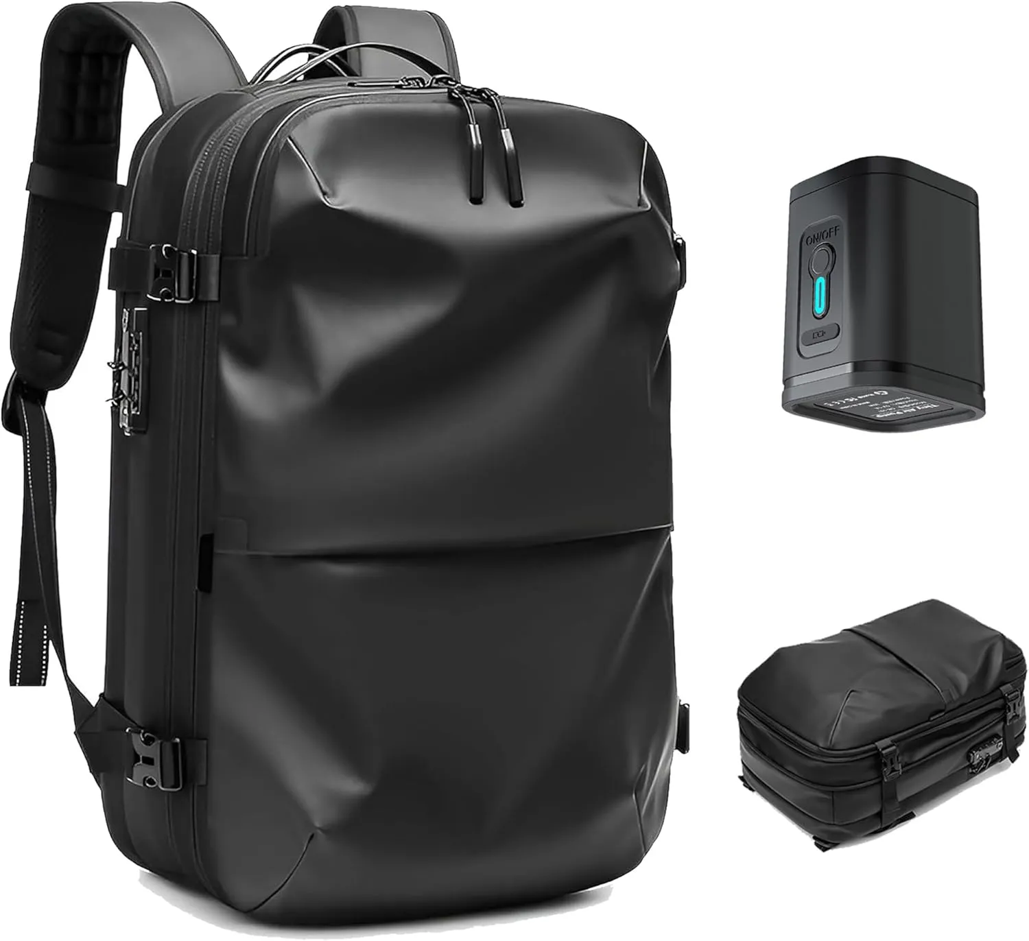 Vacuum Backpack Travel, 60L Airback Backpack, Waterproof with TSA Lock, Compression Feature, Fits 19” Laptop, Ideal for Airplane Travel (Black)