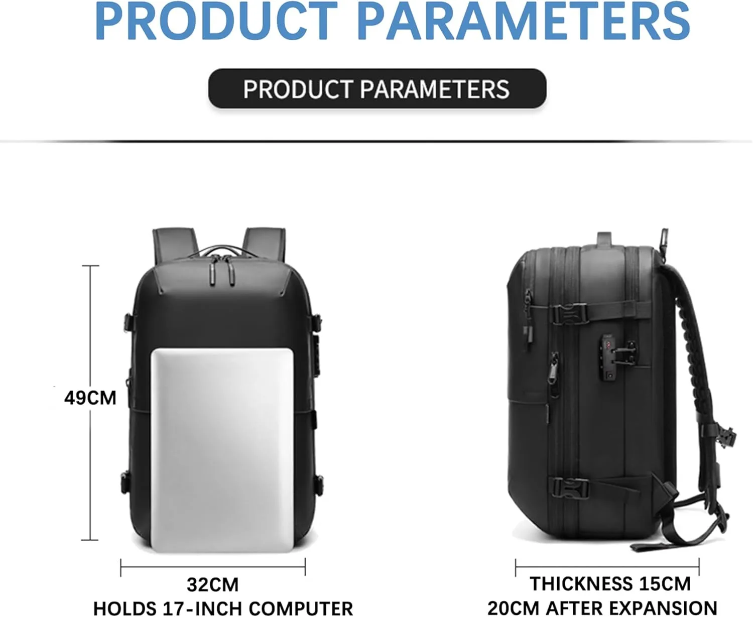 Vacuum Backpack Travel, 60L Airback Backpack, Waterproof with TSA Lock, Compression Feature, Fits 19” Laptop, Ideal for Airplane Travel (Black)