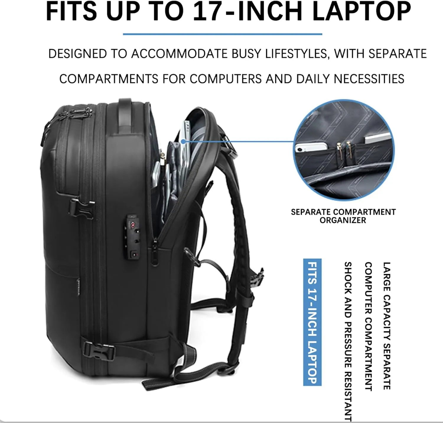 Vacuum Backpack Travel, 60L Airback Backpack, Waterproof with TSA Lock, Compression Feature, Fits 19” Laptop, Ideal for Airplane Travel (Black)