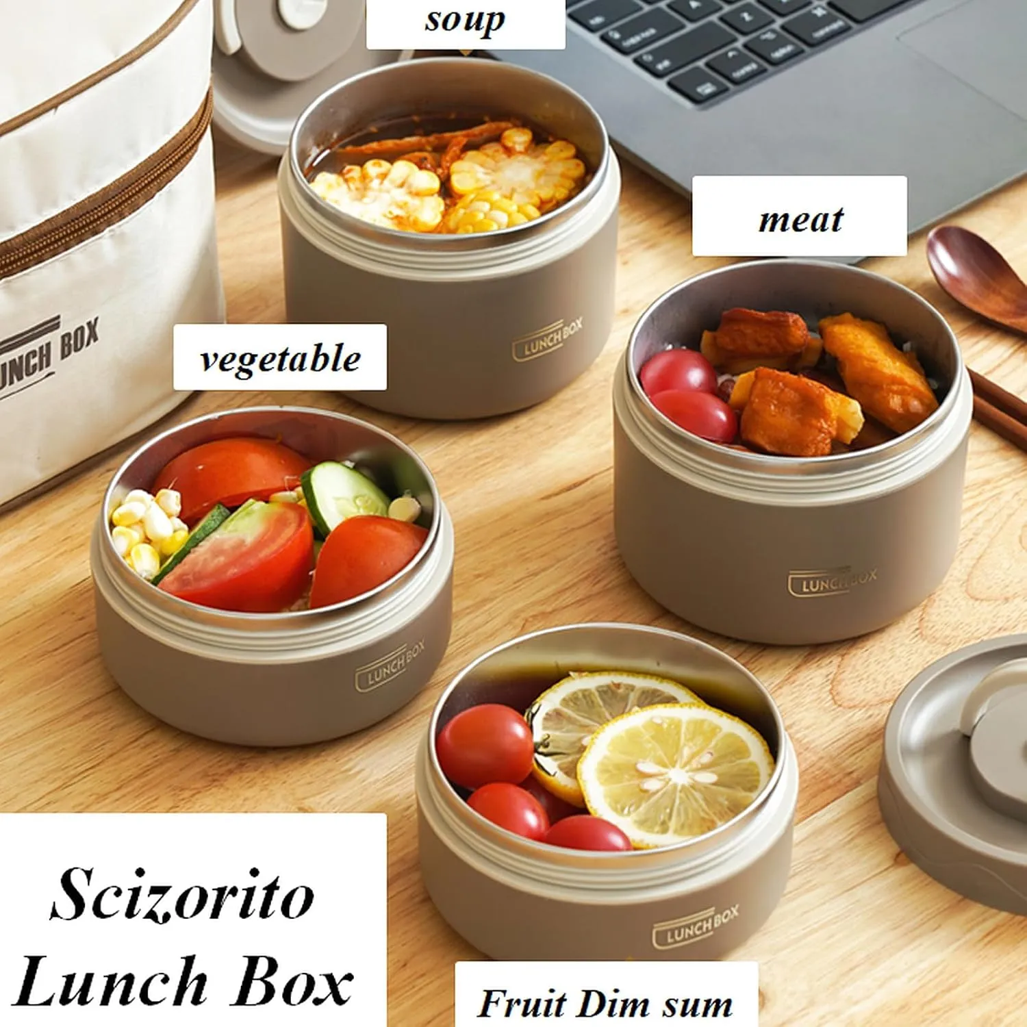 Vacuum Stainless Steel Leak Proof and Insulated Stainless Steel Three-Layer Lunch/Snack Box (with Insulation Bag), Suitable for Bringing Food to Office, Picnics (Grey, 70oz)
