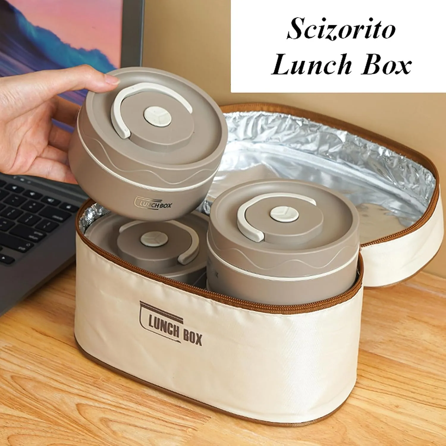 Vacuum Stainless Steel Leak Proof and Insulated Stainless Steel Three-Layer Lunch/Snack Box (with Insulation Bag), Suitable for Bringing Food to Office, Picnics (Grey, 70oz)