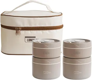 Vacuum Stainless Steel Leak Proof and Insulated Stainless Steel Three-Layer Lunch/Snack Box (with Insulation Bag), Suitable for Bringing Food to Office, Picnics (Grey, 70oz)