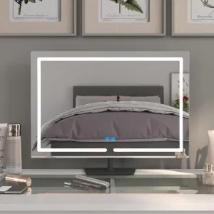 Vanity Mirror with Lights, 23.27 x 17.7 Inch LED Makeup Mirror, Lighted Makeup Mirror with Dimmable 3 Modes, Smart Touch Control, Aluminum Frame and Tempered Glass Base, Dark Gray