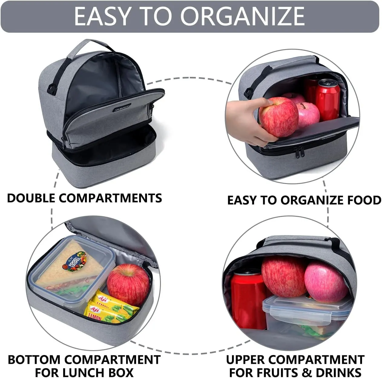 VASCHY Lunch Bag Women, Insulated Lunch Box Bag for Men for Work Small Cooler for Picnic Gray