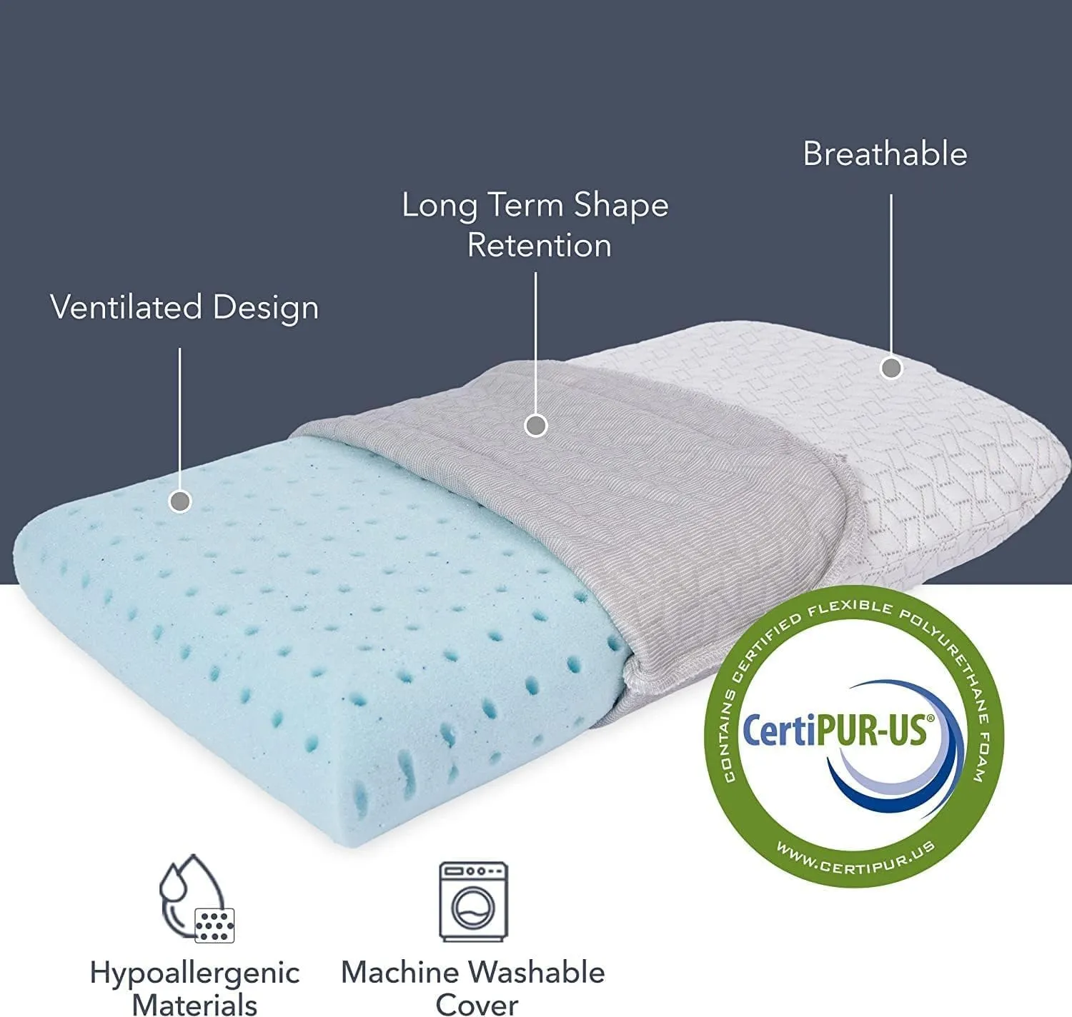 Vaverto Blue Travel and Camping Pillow - Compressible Medium Firm Memory Foam, Viscose Made from Bamboo Cover, Machine Washable, Ideal for Backpacking, Airplane, Car Travel