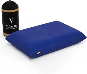 Vaverto Blue Travel and Camping Pillow - Compressible Medium Firm Memory Foam, Viscose Made from Bamboo Cover, Machine Washable, Ideal for Backpacking, Airplane, Car Travel