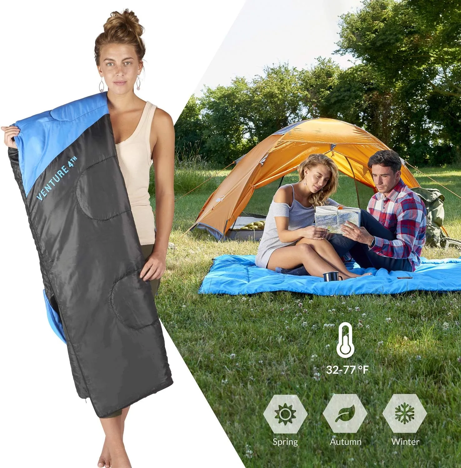 VENTURE 4TH Backpacking Sleeping Bag – XXL, Double and Single Sizes - Lightweight Warm & Cold Weather Sleeping Bags for Adults, Kids & Couples – Ideal for Hiking, Camping & Outdoor Adventures