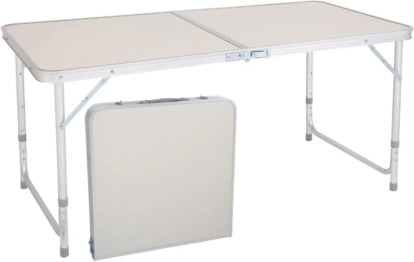 VERYKE Aluminum Alloy Folding Table Portable Camping Table Height Adjustable Craft Utility Table Portable Desk with Suitcase for Outdoor Camp Traveling Beach 47.24 x 23.62 x 21.65-27.56"（White）