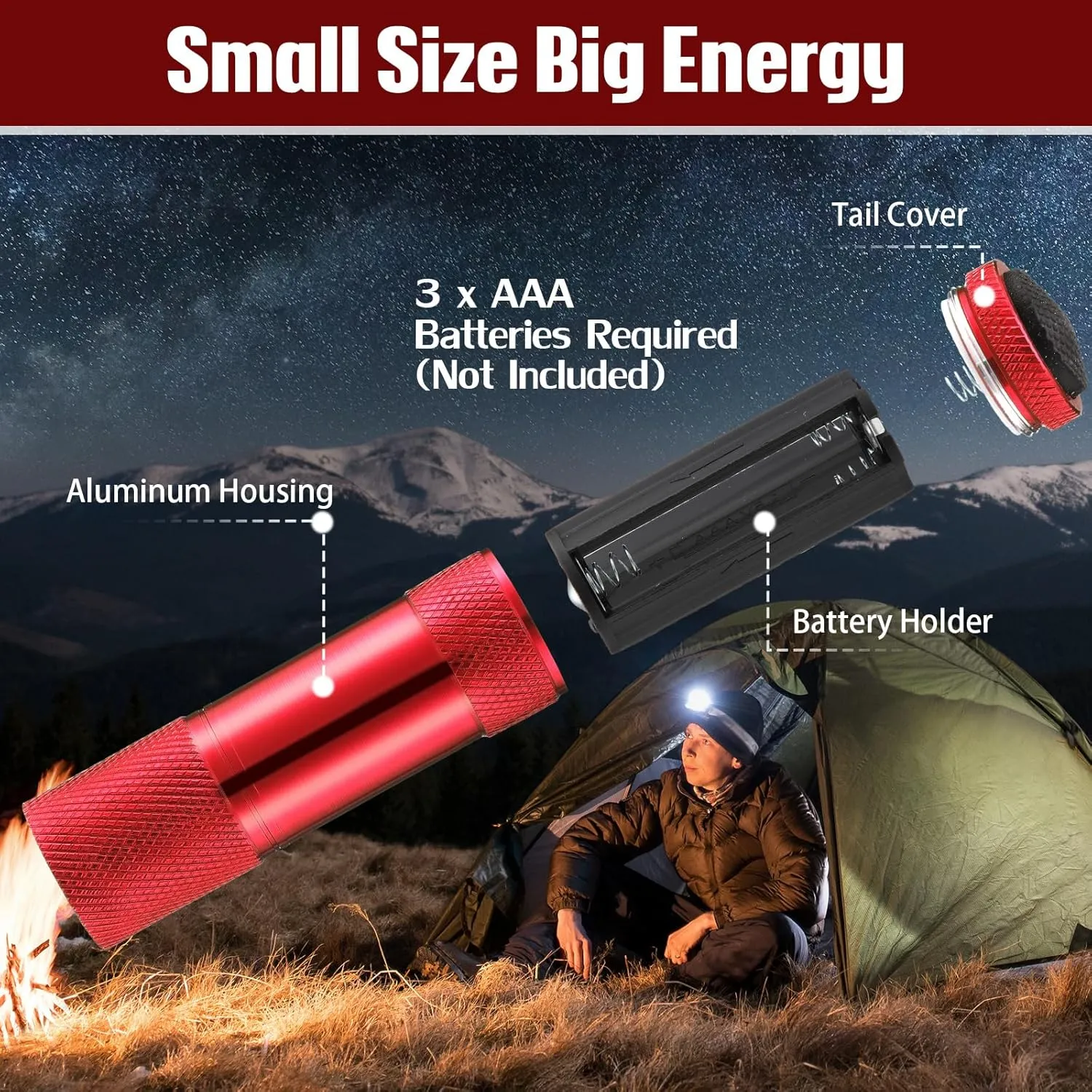 VIHOSE 20 Pcs Mini Flashlights Bulk, Bright Aluminum Handheld Flash Light with Lanyard Small LED Flashlights for Night Reading Emergency Hurricane Camping Hiking, Batteries Not Included(Red)