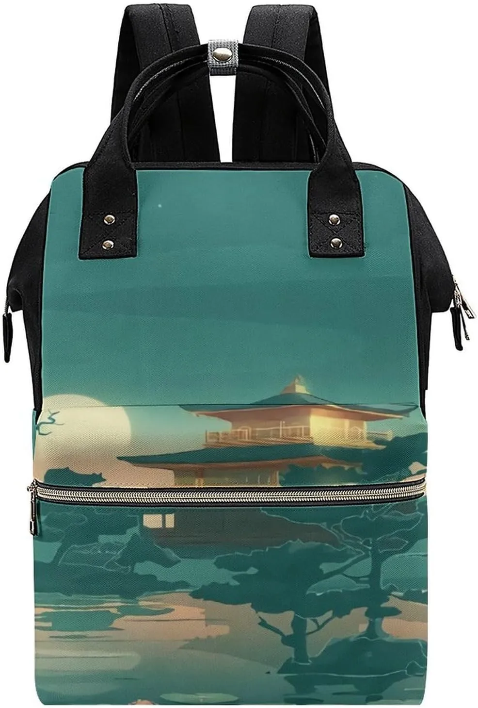 Vintage Anime Palace Moon Pond Large Travel Bag Backpack Waterproof Bags for Women Back Pack with Bottle Pocket