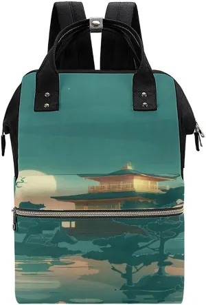 Vintage Anime Palace Moon Pond Large Travel Bag Backpack Waterproof Bags for Women Back Pack with Bottle Pocket
