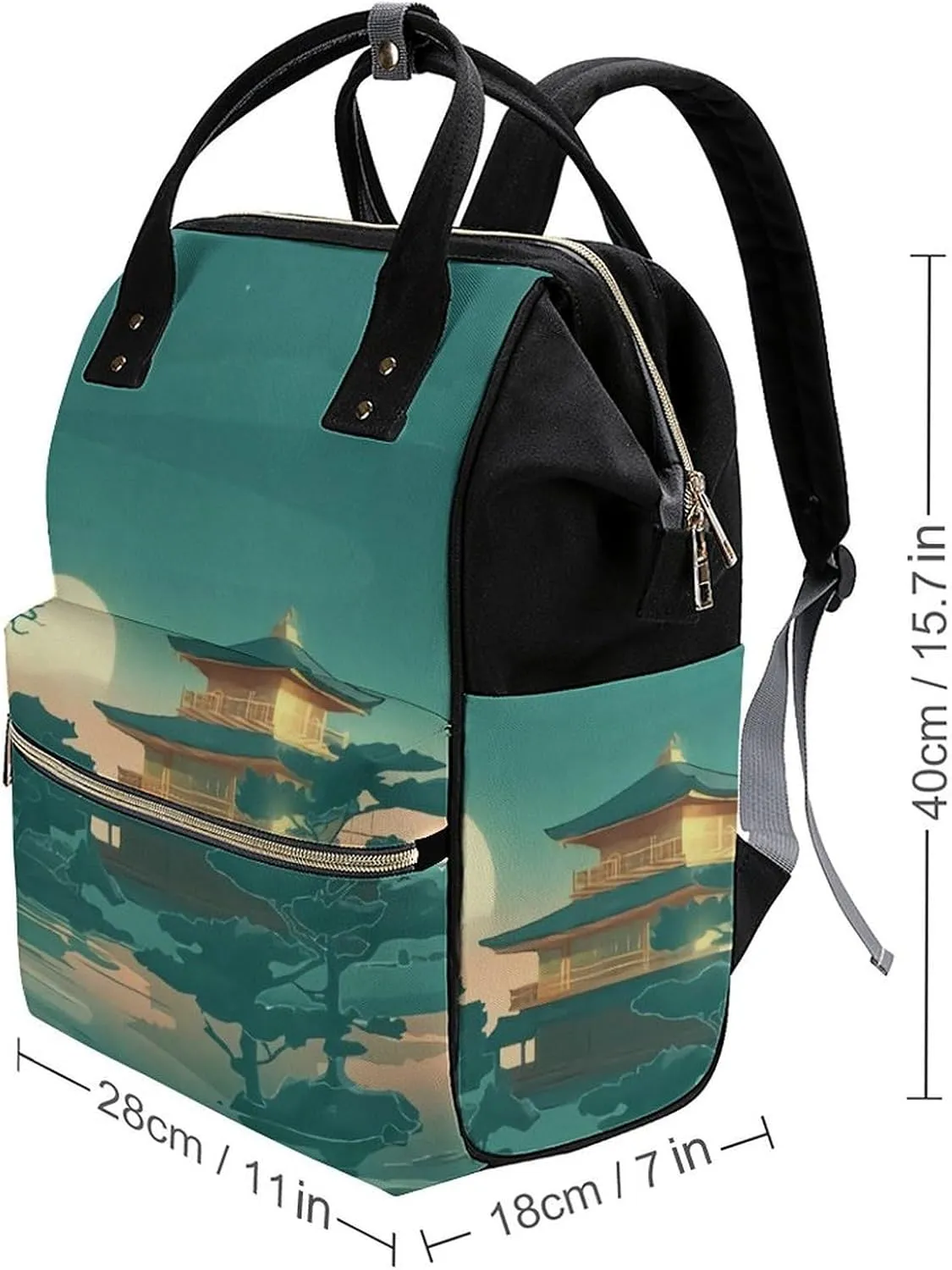 Vintage Anime Palace Moon Pond Large Travel Bag Backpack Waterproof Bags for Women Back Pack with Bottle Pocket
