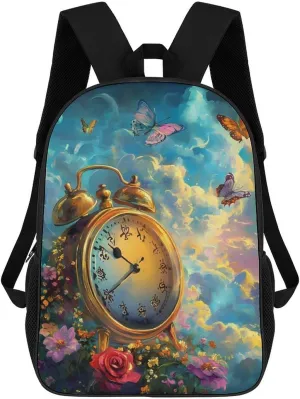 Vintage Clock Butterfly Laptop Backpack for Men Women 17 Inch Shoulder Bag Travel Daypack