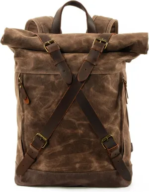 Vintage Internal Frame Backpacks Rolltop Canvas Backpack Travel Rucksack Hiking Backpack Outdoor Duffle Bags Trekking Daypacks for Men Women Sport Travel Camping Mountaineer Knapsack Brown