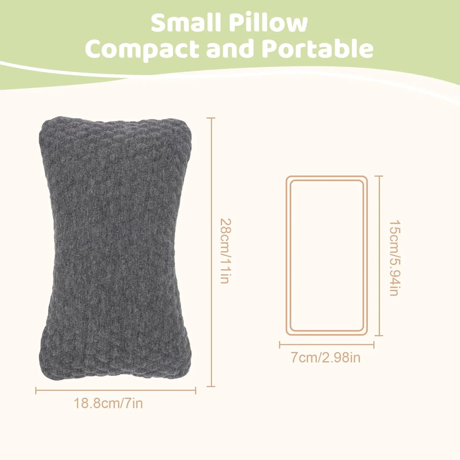 vocheer Small Pillows for Sleeping, 11"x 7" Mini Travel Pillow, Tiny Pillows for Neck, Wrist, Lumbar and Knee, Pets Pillow, Cotton, Machine Washable,Dark Grey-2PC