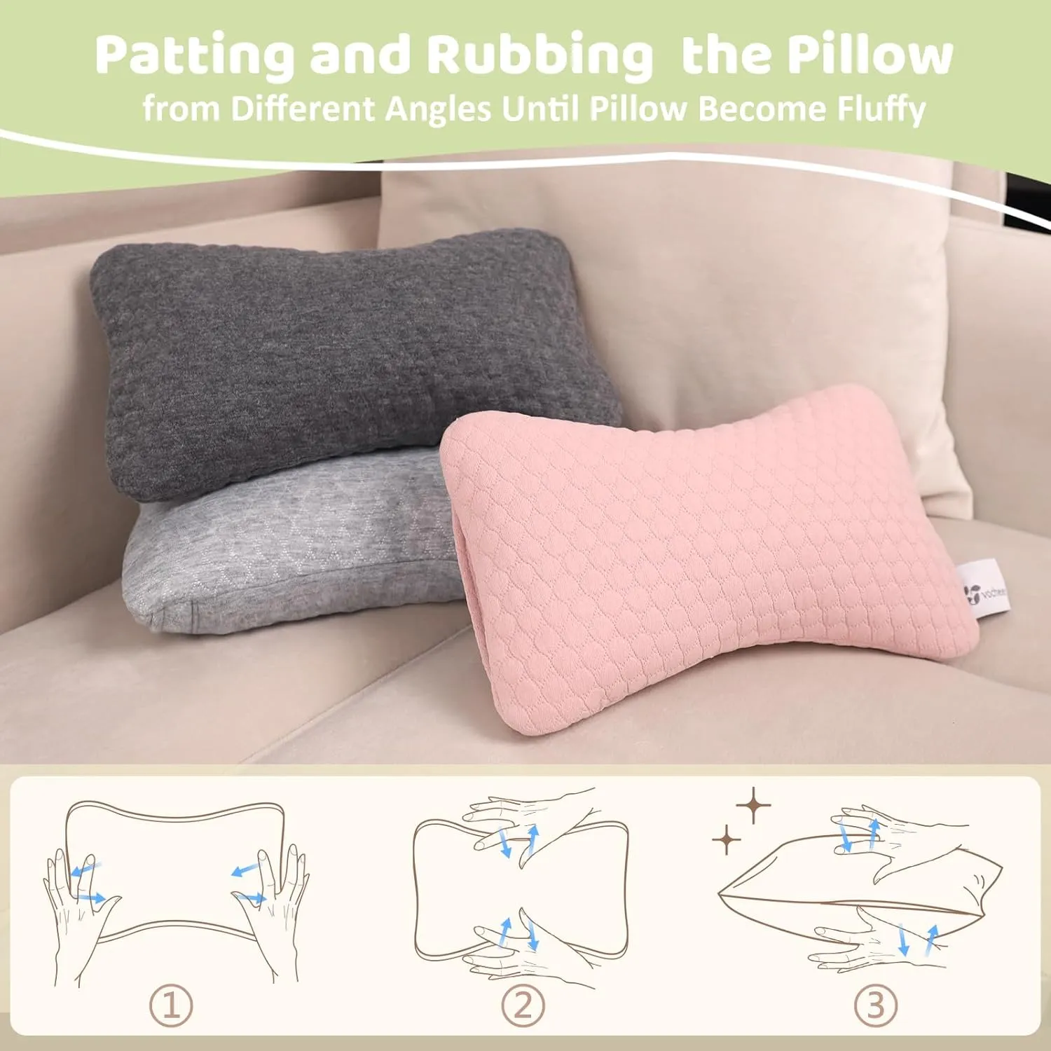 vocheer Small Pillows for Sleeping, 11"x 7" Mini Travel Pillow, Tiny Pillows for Neck, Wrist, Lumbar and Knee, Pets Pillow, Cotton, Machine Washable,Dark Grey-2PC