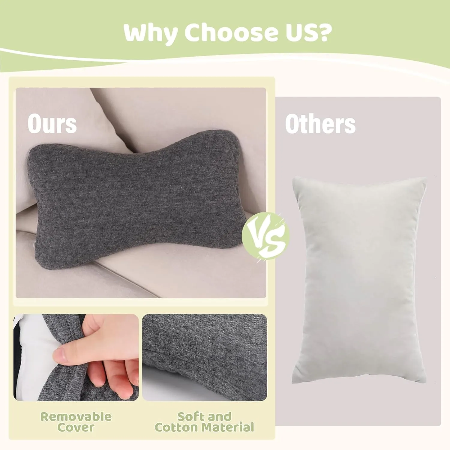 vocheer Small Pillows for Sleeping, 11"x 7" Mini Travel Pillow, Tiny Pillows for Neck, Wrist, Lumbar and Knee, Pets Pillow, Cotton, Machine Washable,Dark Grey-2PC