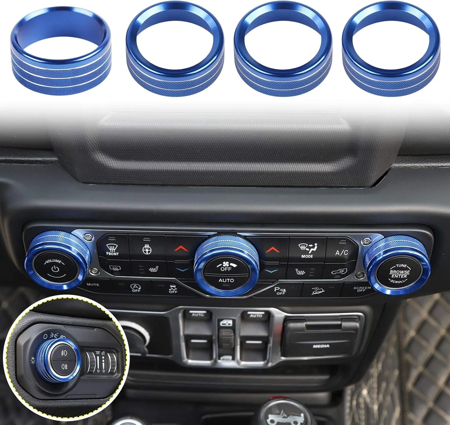 Voodonala Air Conditioner Headlight Center Consoles Switch Knob Cover Trim for 2018-2025  Jeep Wrangler JL JLU Gladiator JT 4xe Interior Accessories, Blue Aluminum Alloy 4pcs
