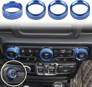 Voodonala Air Conditioner Headlight Center Consoles Switch Knob Cover Trim for 2018-2025  Jeep Wrangler JL JLU Gladiator JT 4xe Interior Accessories, Blue Aluminum Alloy 4pcs