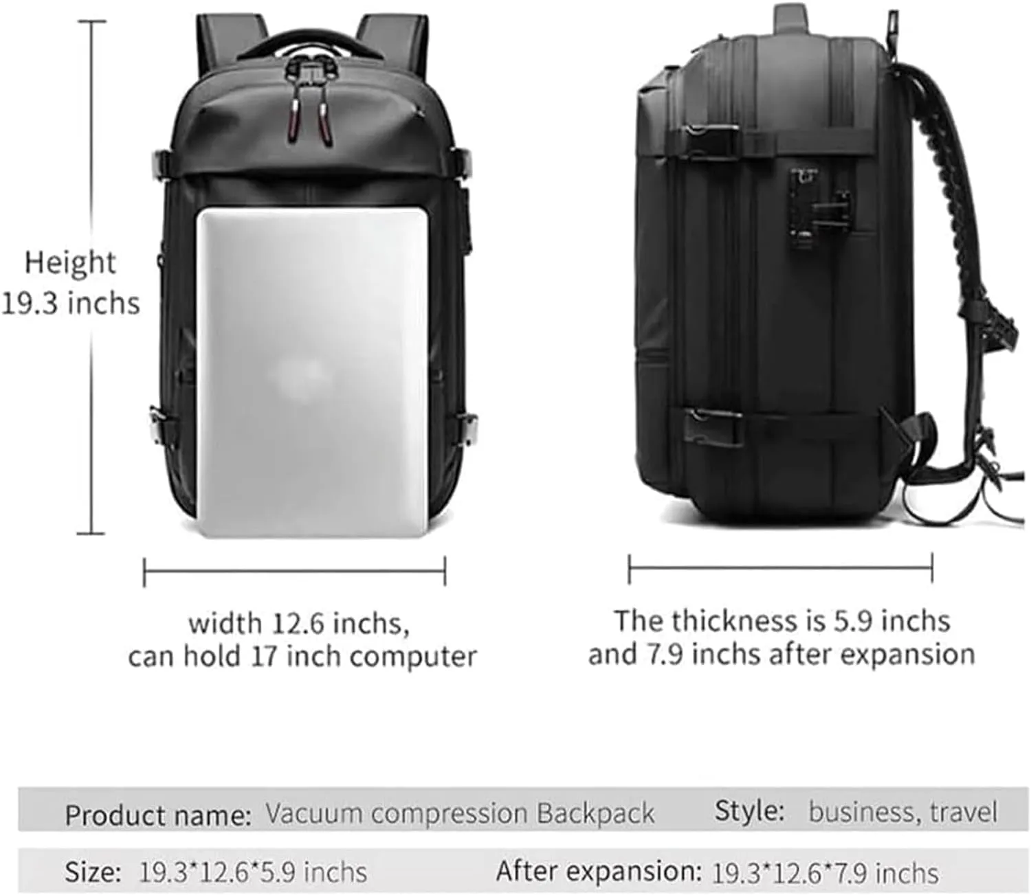 Voyagevac Backpack, 60l Expandable Vaccage Bag Water Resistant, Anti Theft Vacuum Back Pack, Large Capacity Travel Backpack (2.0- Black)