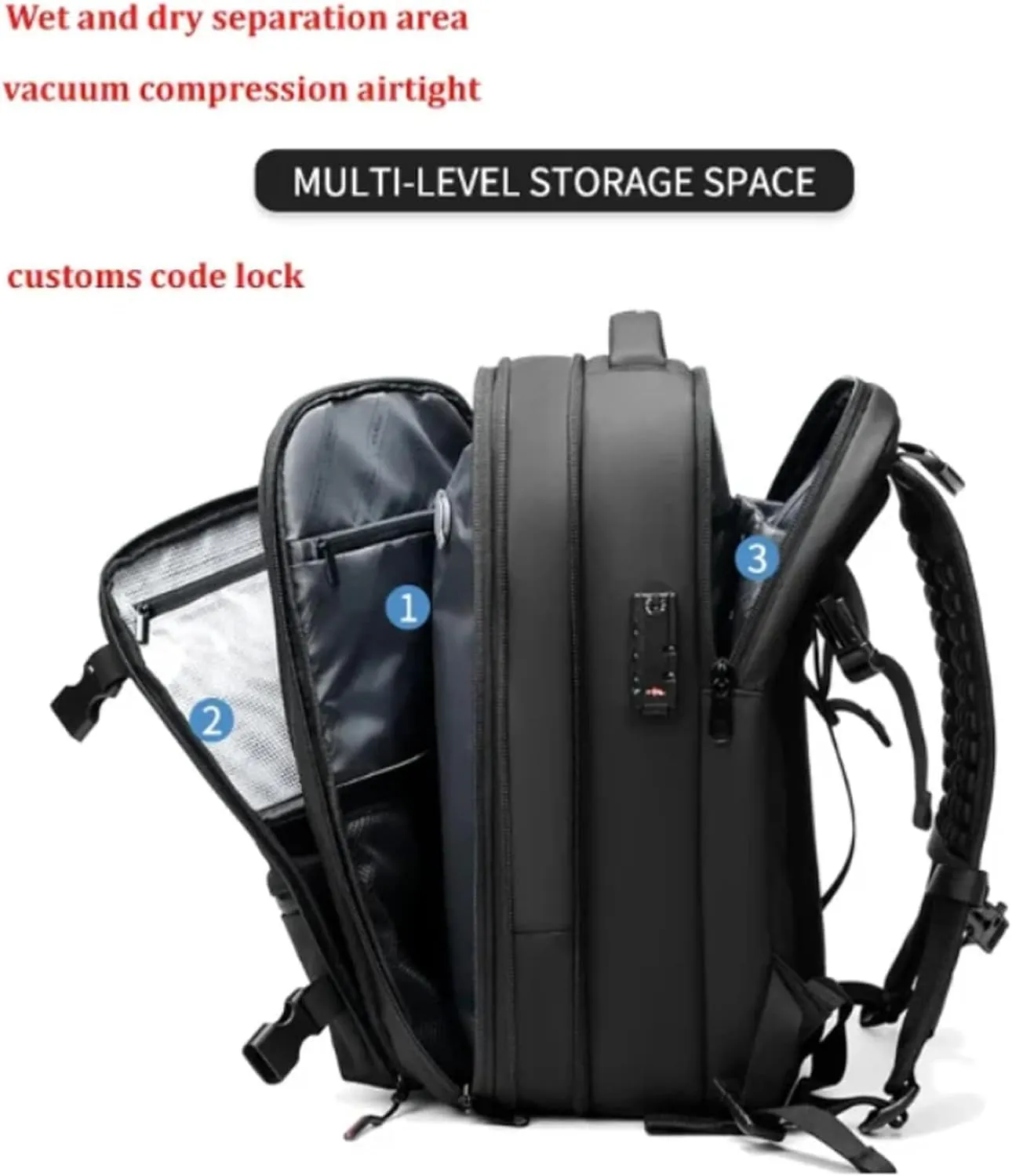 Voyagevac Backpack, 60l Expandable Vaccage Bag Water Resistant, Anti Theft Vacuum Back Pack, Large Capacity Travel Backpack (2.0- Black)