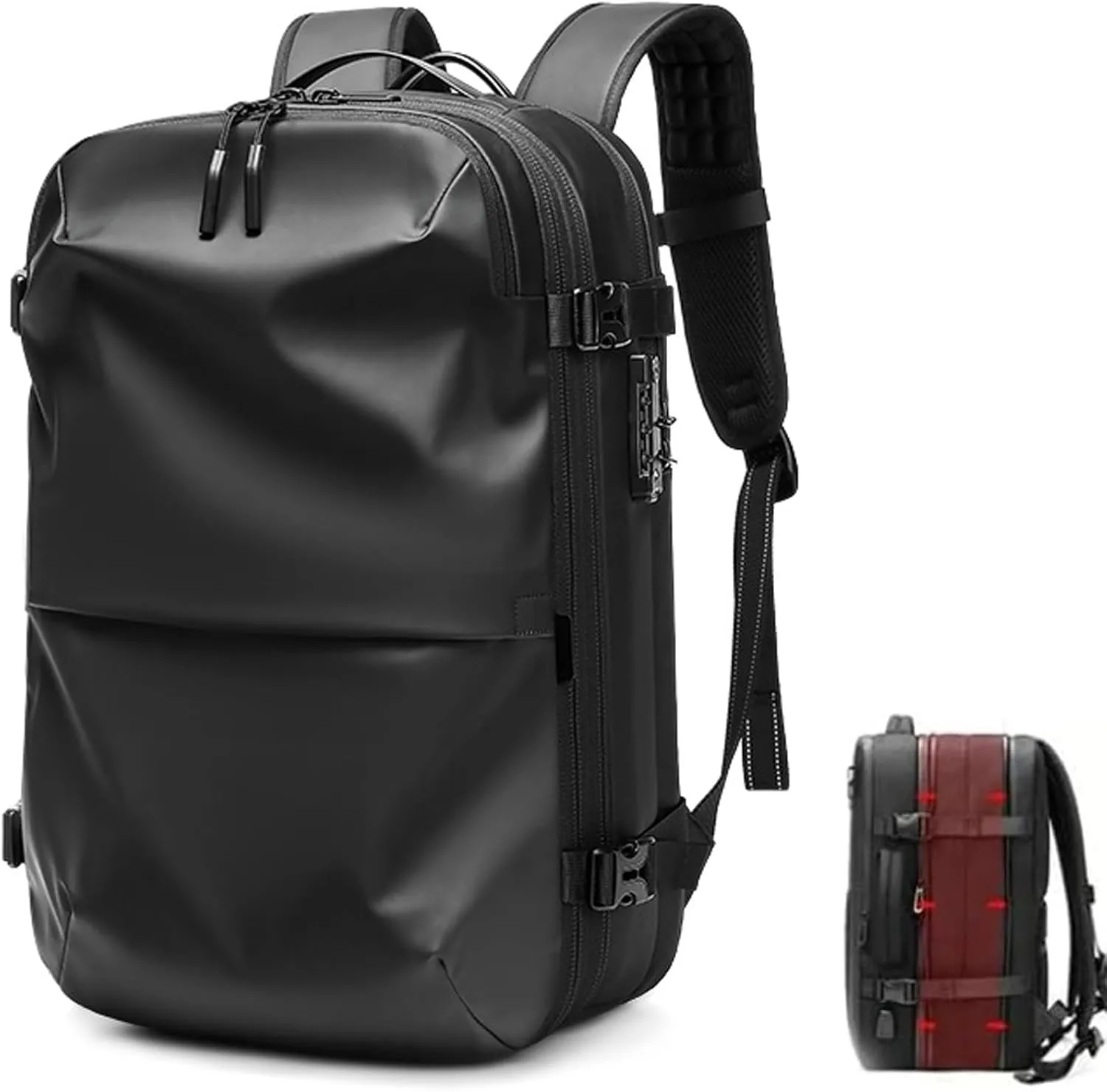 Voyagevac Backpack, 60l Expandable Vaccage Bag Water Resistant, Anti Theft Vacuum Back Pack, Large Capacity Travel Backpack (2.0- Black)