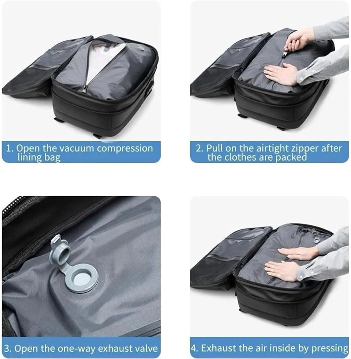 Voyagevac Backpack, 60l Expandable Vaccage Bag Water Resistant, Anti Theft Vacuum Back Pack, Large Capacity Travel Backpack (2.0- Black)