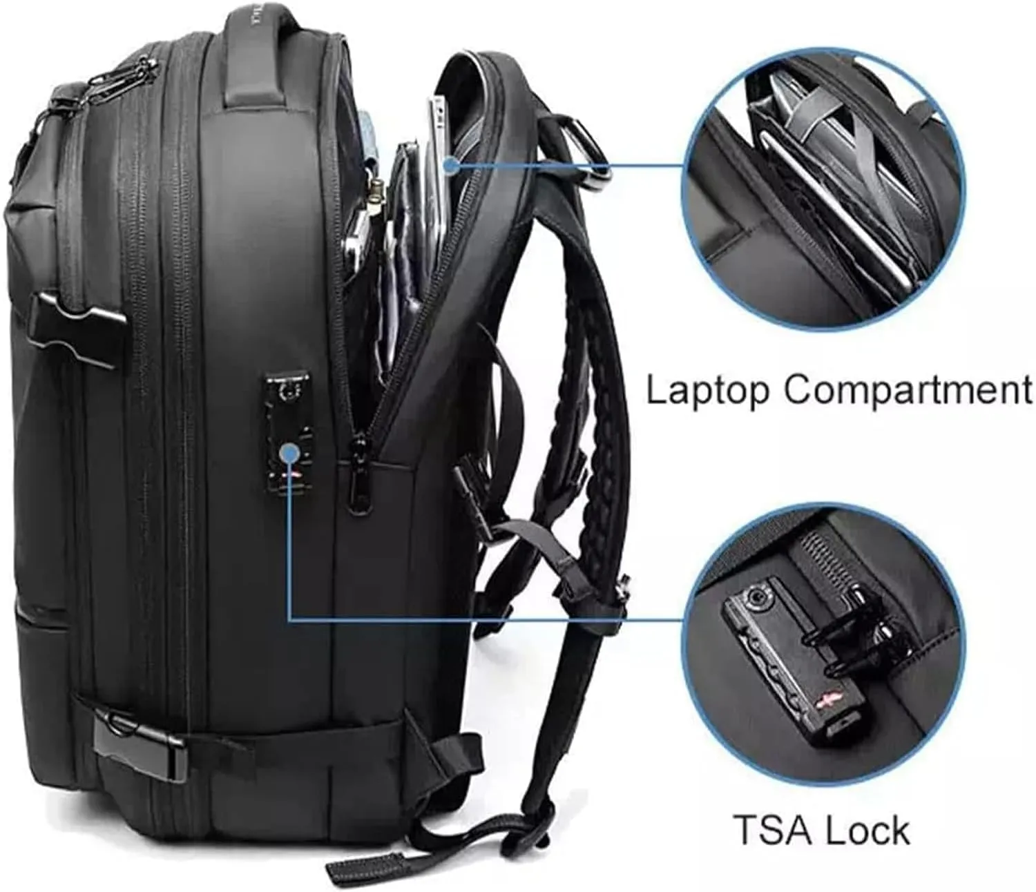 Voyagevac Backpack, 60l Expandable Vaccage Bag Water Resistant, Anti Theft Vacuum Back Pack, Large Capacity Travel Backpack (2.0- Black)