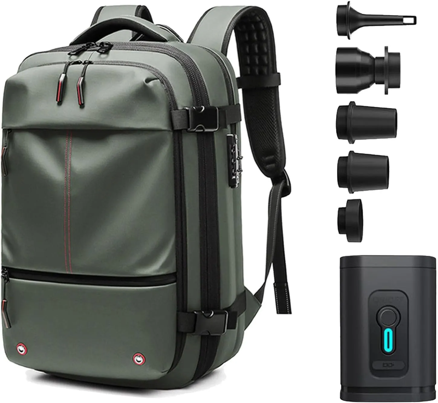VoyageVac Backpack with Pump, Expandable Vacuum Backpack Travel Water Resistant for Hiking, Airplane, Weekend Trips (Green, Standard)