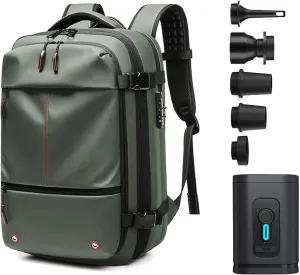VoyageVac Backpack with Pump, Expandable Vacuum Backpack Travel Water Resistant for Hiking, Airplane, Weekend Trips (Green, Standard)