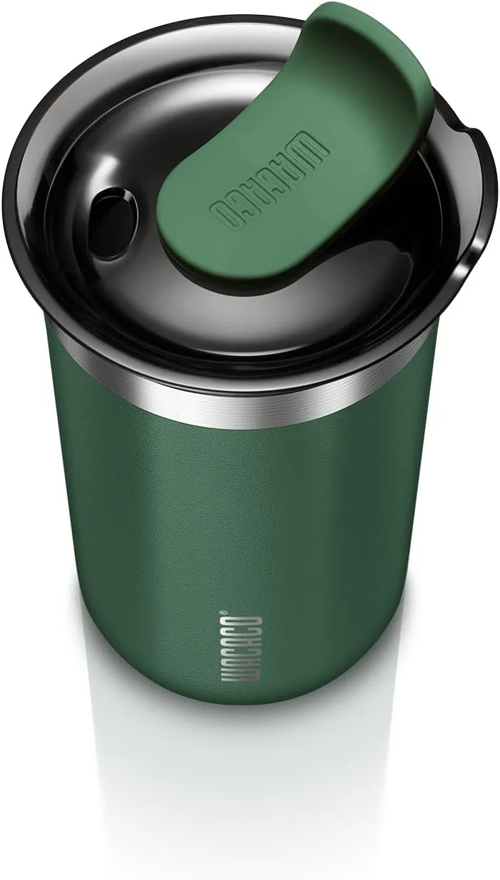 WACACO Octaroma Lungo Vacuum Insulated Coffee Mug, Double-wall Stainless Steel Travel Tumbler With Drinking Lid, 10 fl oz(300ml)， Pomona Green
