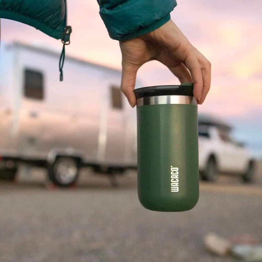 WACACO Octaroma Lungo Vacuum Insulated Coffee Mug, Double-wall Stainless Steel Travel Tumbler With Drinking Lid, 10 fl oz(300ml)， Pomona Green