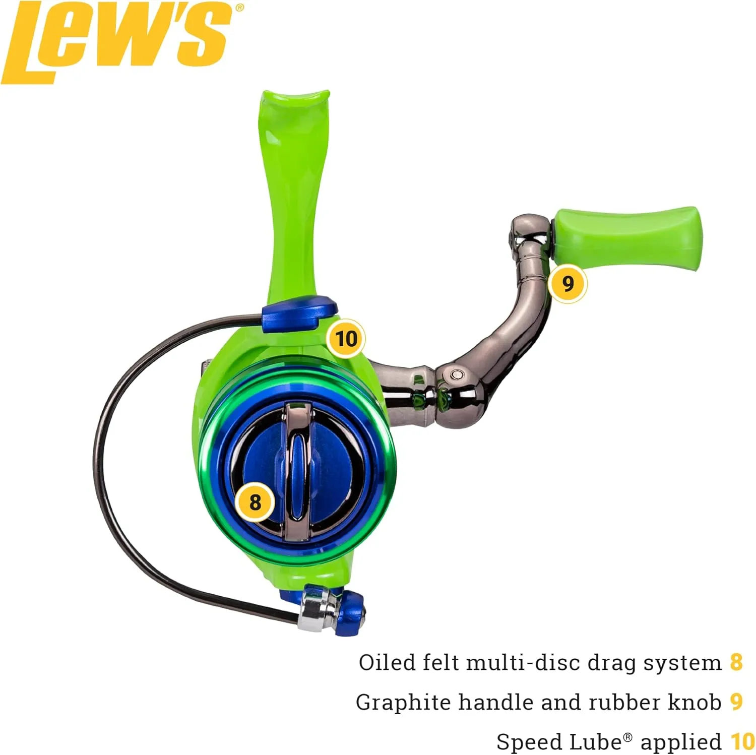 Wally Marshall Speed Shooter Spinning Reel, Right or Left-Hand Retrieve, One-Piece Graphite Frame with Graphite Sideplate, Green/Blue