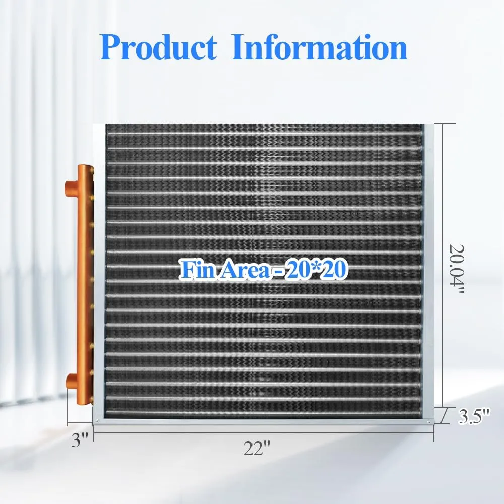 Water to Air Heat Exchanger 20x20 with Copper Ports for Outdoor Wood Furnaces, Residential Heating and Cooling, and Forced Air Heating (20x20)