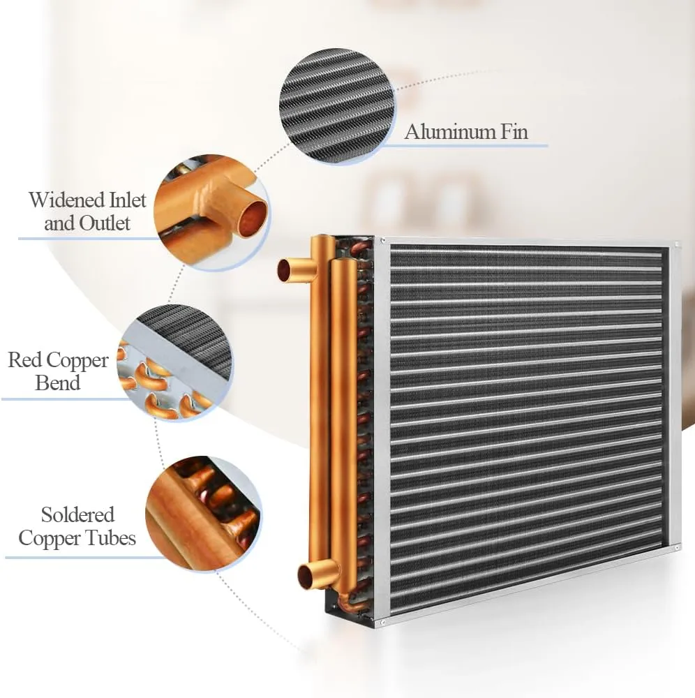 Water to Air Heat Exchanger 20x20 with Copper Ports for Outdoor Wood Furnaces, Residential Heating and Cooling, and Forced Air Heating (20x20)