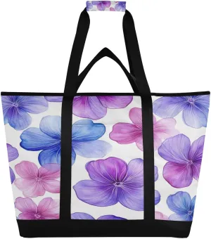 Watercolor Flowers Reusable Insulated Lunchbox Cooler Bag, Leakproof Kitchen Grocery Bag Collapsible Portable Cooler Tote Bag for Picnic, Camping, Office, Travel