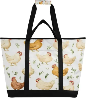 Watercolor Roosters Reusable Insulated Lunchbox Cooler Bag, Leakproof Kitchen Grocery Bag Collapsible Portable Cooler Tote Bag for Picnic, Camping, Office, Travel